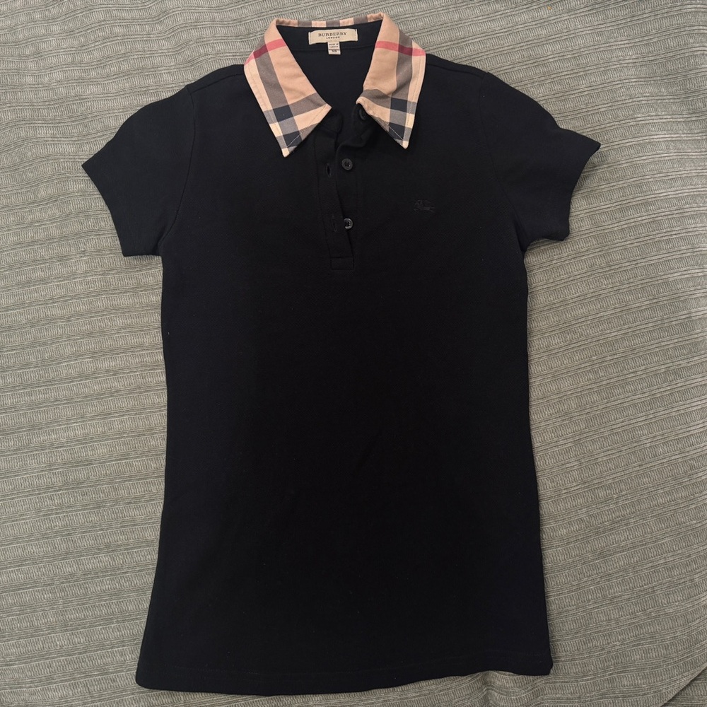 Burberry Black Polo Shirt with Check Collar